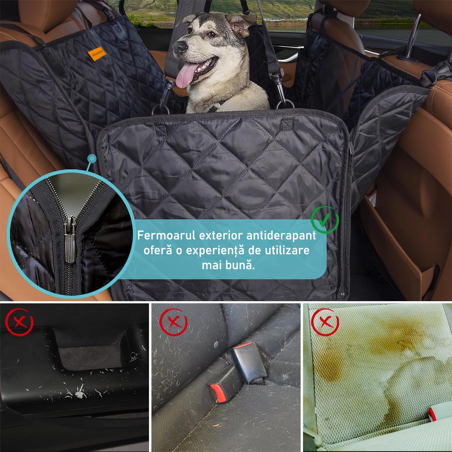 Husa scaune auto protectie si transport animale NextWave®️, pentru caini, pisici de toate taliile, ofera protectie 3-1 – imaginea 4