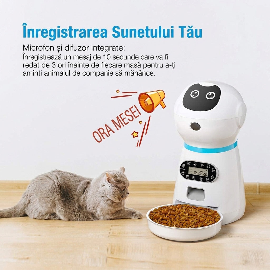 Hranitor Automat Digital Pisici si Caini NextWave®, Dispenser Hrana 3.5L, Bol Inox Premium, Control Portii, Mesaj Vocal – imaginea 4