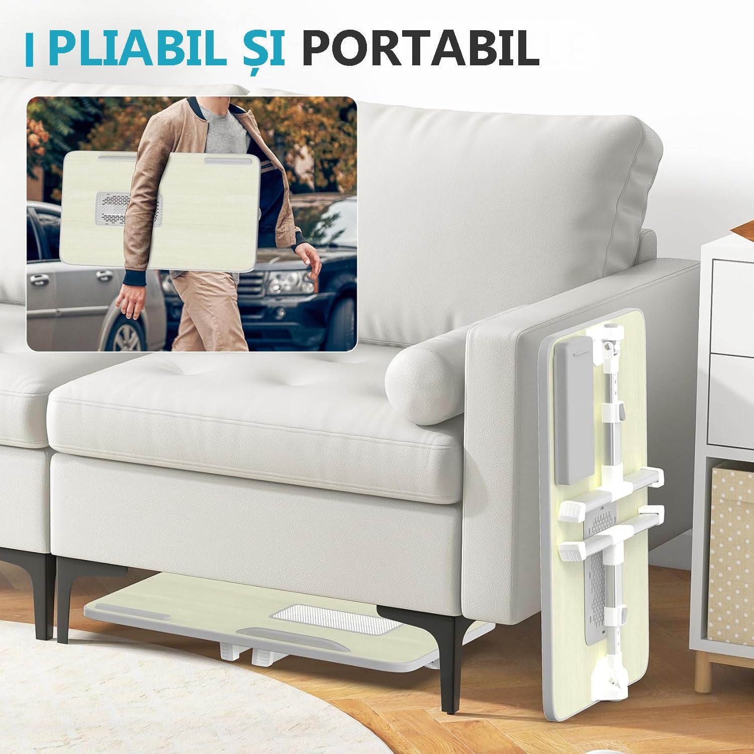 NextWave® Masa laptop pliabila si reglabila – stand multifunctional portabil pentru pat, canapea si birou, 60x40 cm, cu – imaginea 4