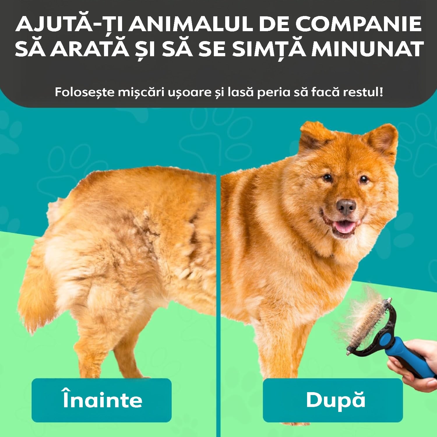 Perie profesionala NextWave® dubla pentru caini si pisici – reduce naparlirea cu pana la 95%, descurcare noduri si subtiere – imaginea 4