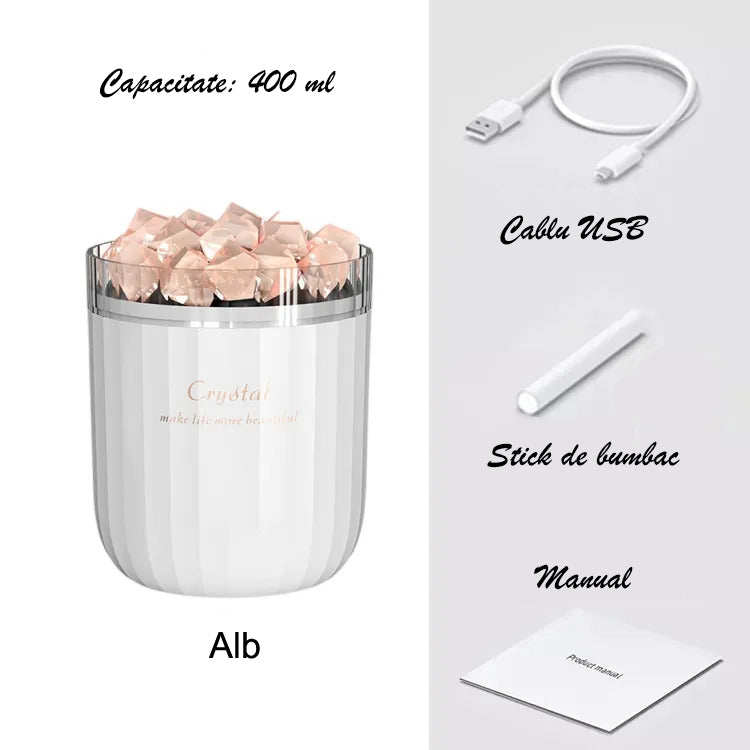 Umidificator de aer Ultrasonic NextWave®, cu difuzor aromaterapie, pietre din sare de Himalaya, Baterie reincarcabila – imaginea 4
