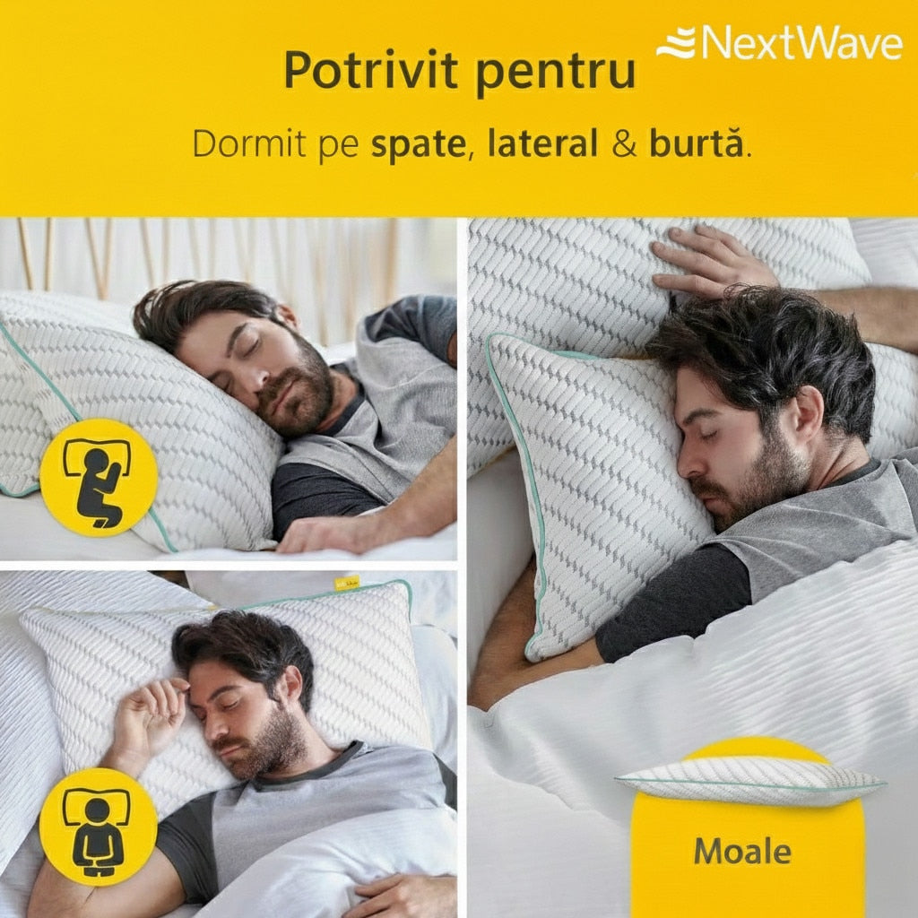 Perna ortopedica pentru dormit ajustabila NextWave®️, Spuma cu Memorie Maruntita pentru Gat si Suport Cervical, 2 Zone de – imaginea 4