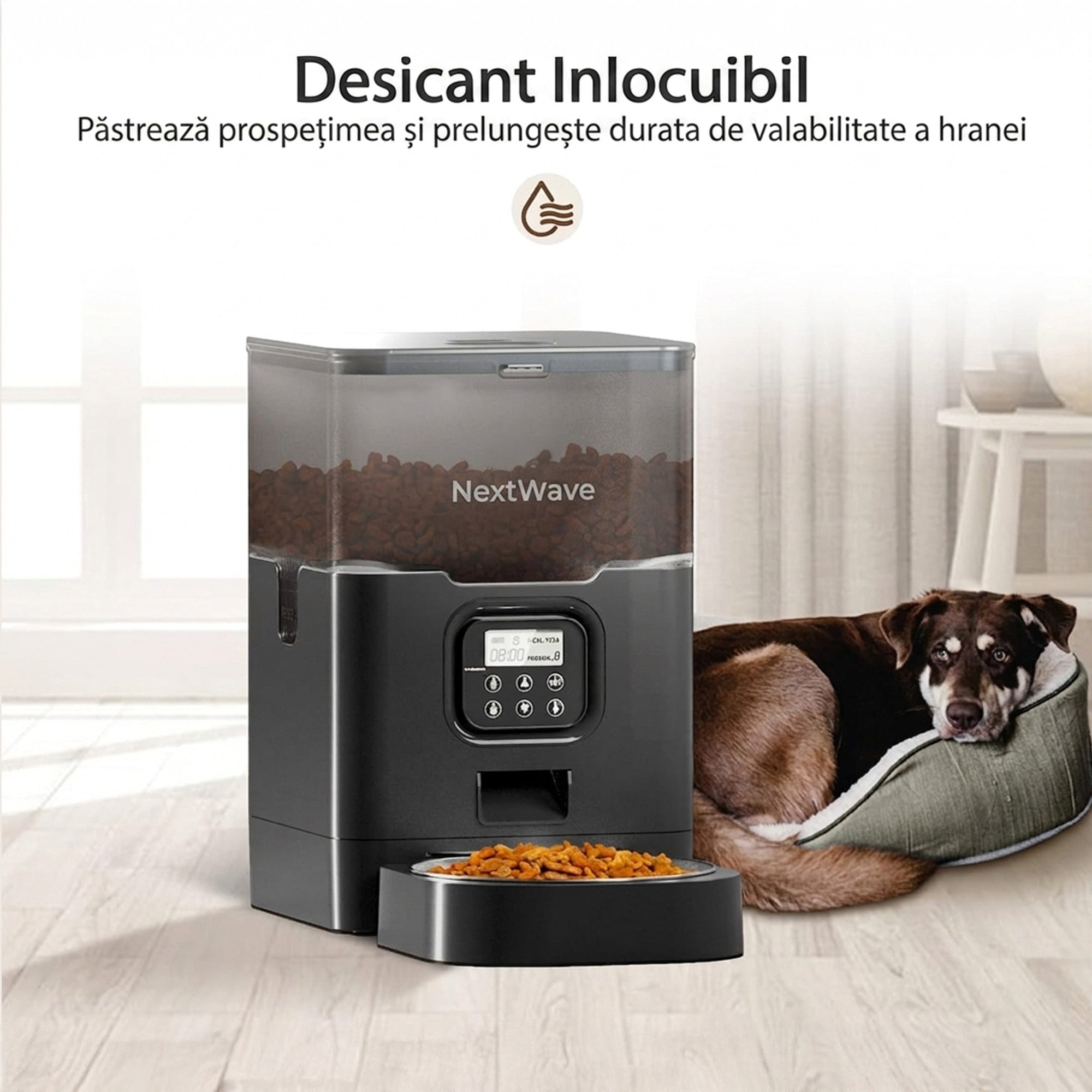 Hranitor Automat Digital Pisici si Caini NextWave®, Dispenser 4L, Rezervor Transparent, Mesaj Vocal Personalizat, 4 Mese/Zi – imaginea 4