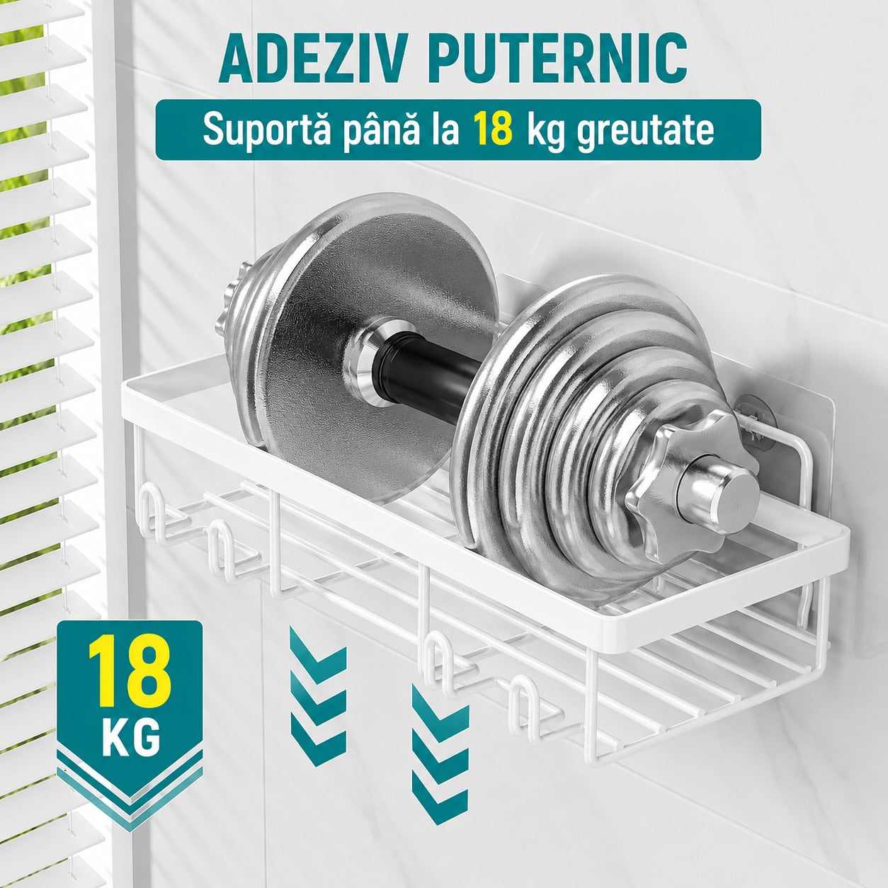 Raft de baie NextWave®, set 5 piese cu 3 etajere pentru dus, 1 suport pentru sapun si 1 suport pentru periute de dinti, din – imaginea 4