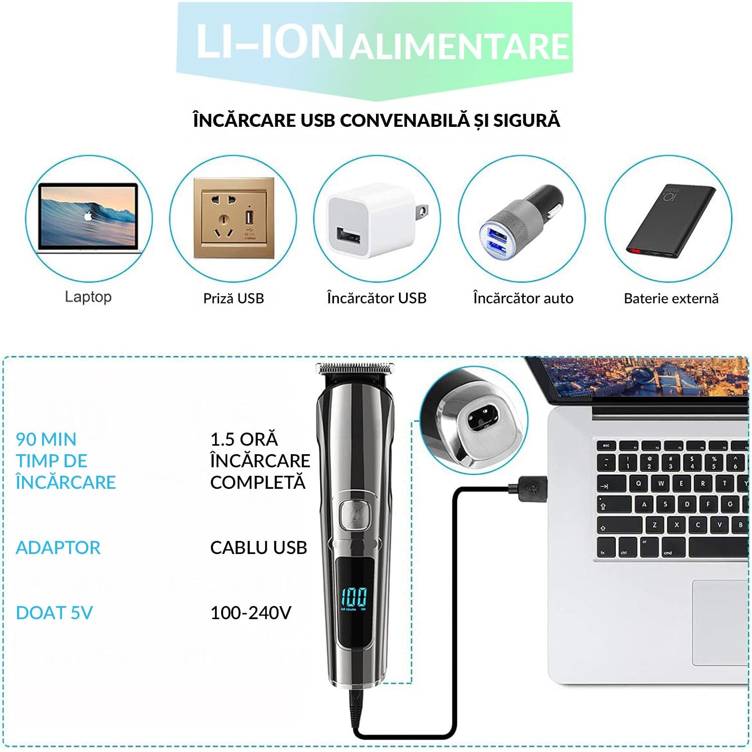 Masina de tuns si Aparat de ras BeGenius®, Multifunctionala 11 in 1, Lame Inox, Corp Metal, Profesional, Barba, Cap – imaginea 4