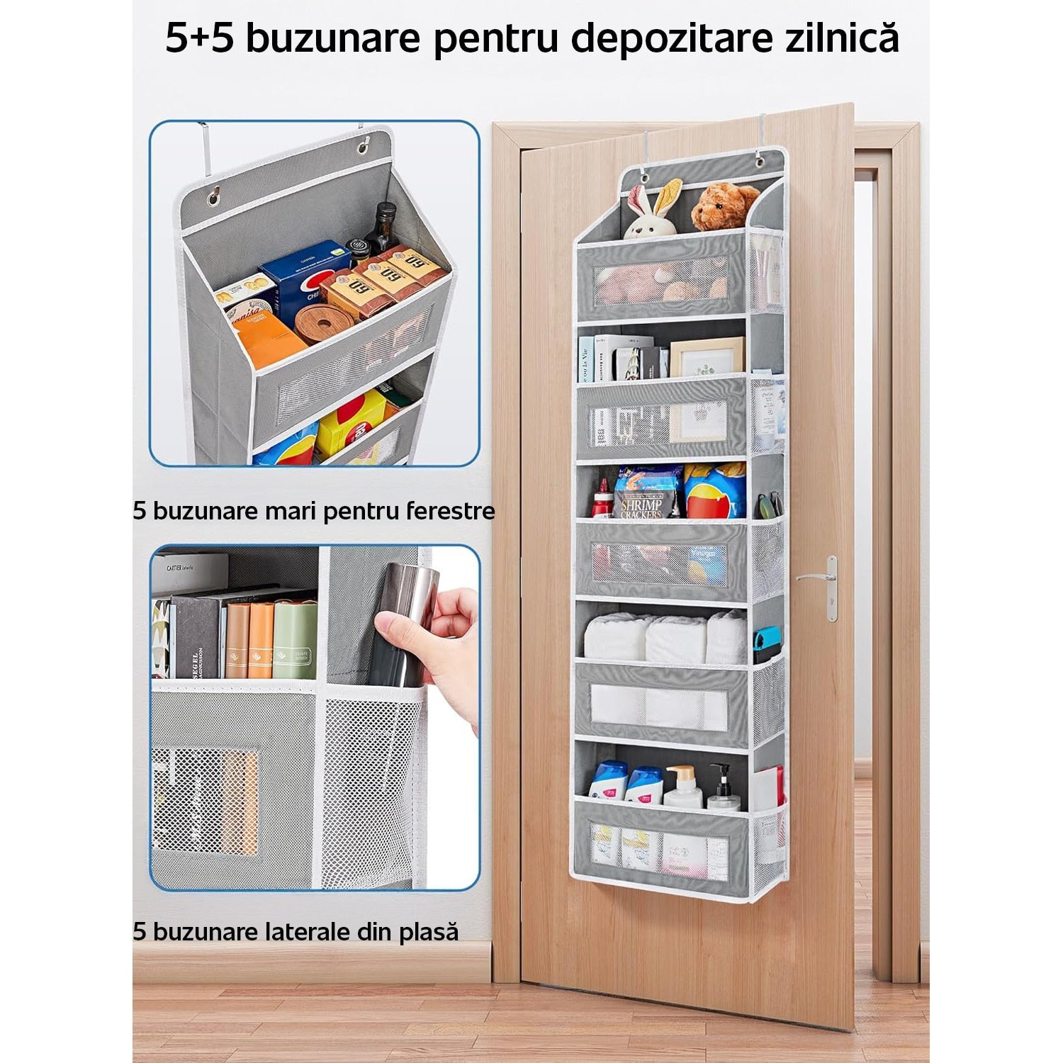 Organizator de usa NextWave®️, 5 compartimente, depozitare pe perete cu raft, material netesut, pliabil, spatiu de – imaginea 4