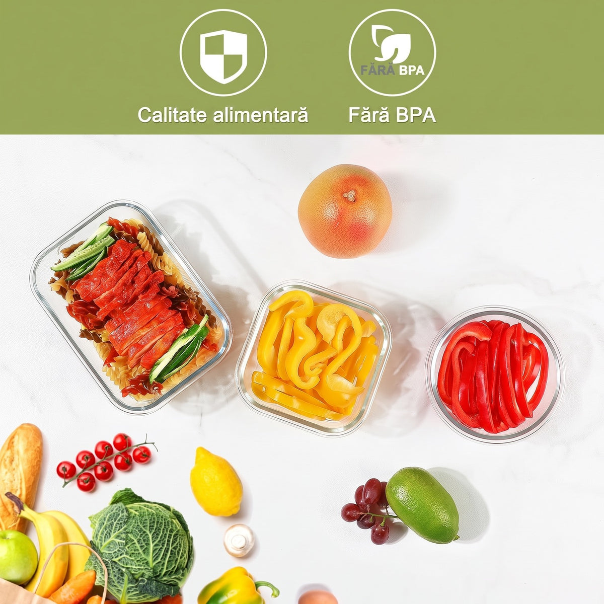 Set 15 Caserole Alimentare din sticla NextWave®️ Capace Etanse, Depozitare Frigider si Congelator, Potrivite pentru – imaginea 4
