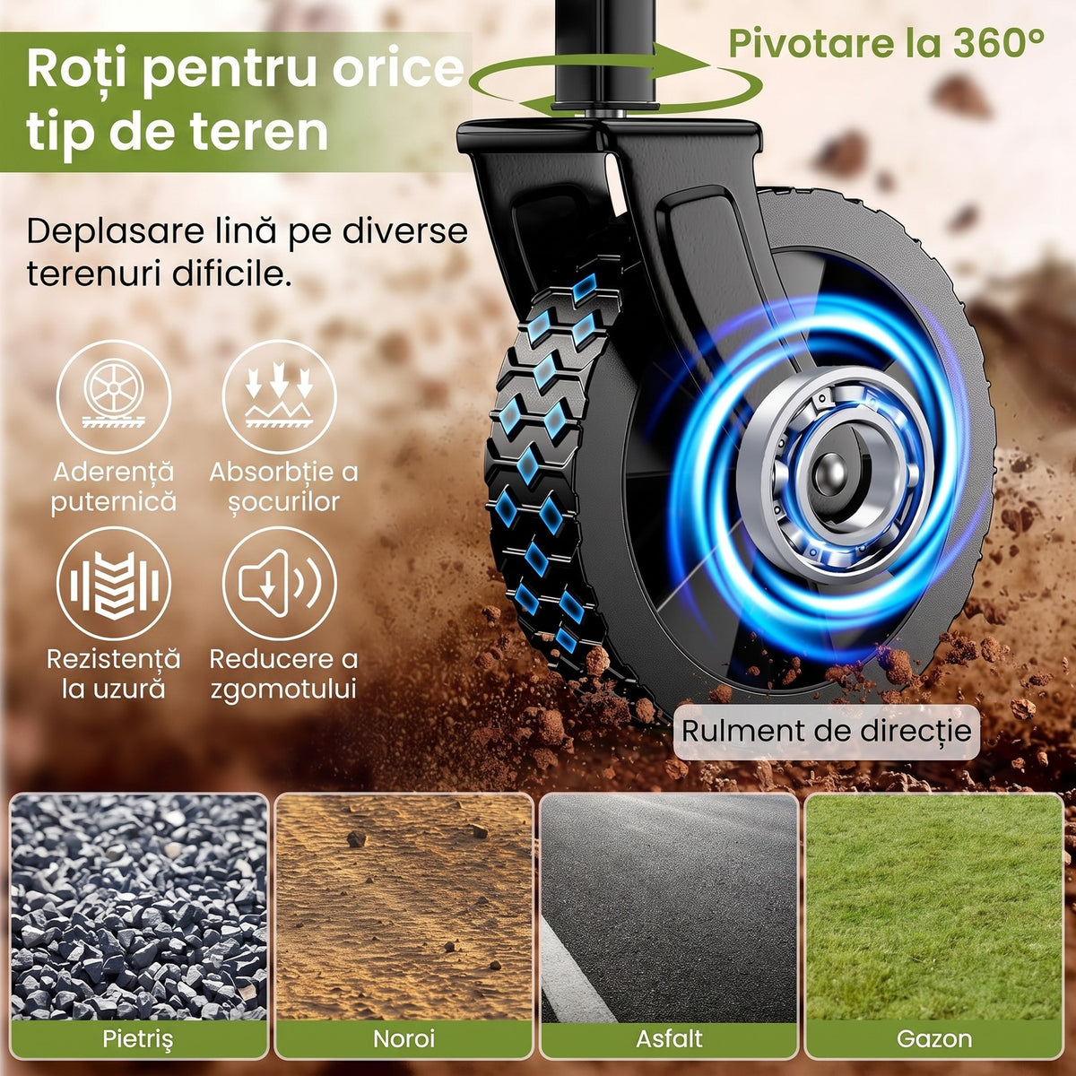 Cărucior pliabil NextWave®️, transport ușor și pliere compactă, roți rotative 360° pentru orice teren, mâner telescopic – imaginea 4