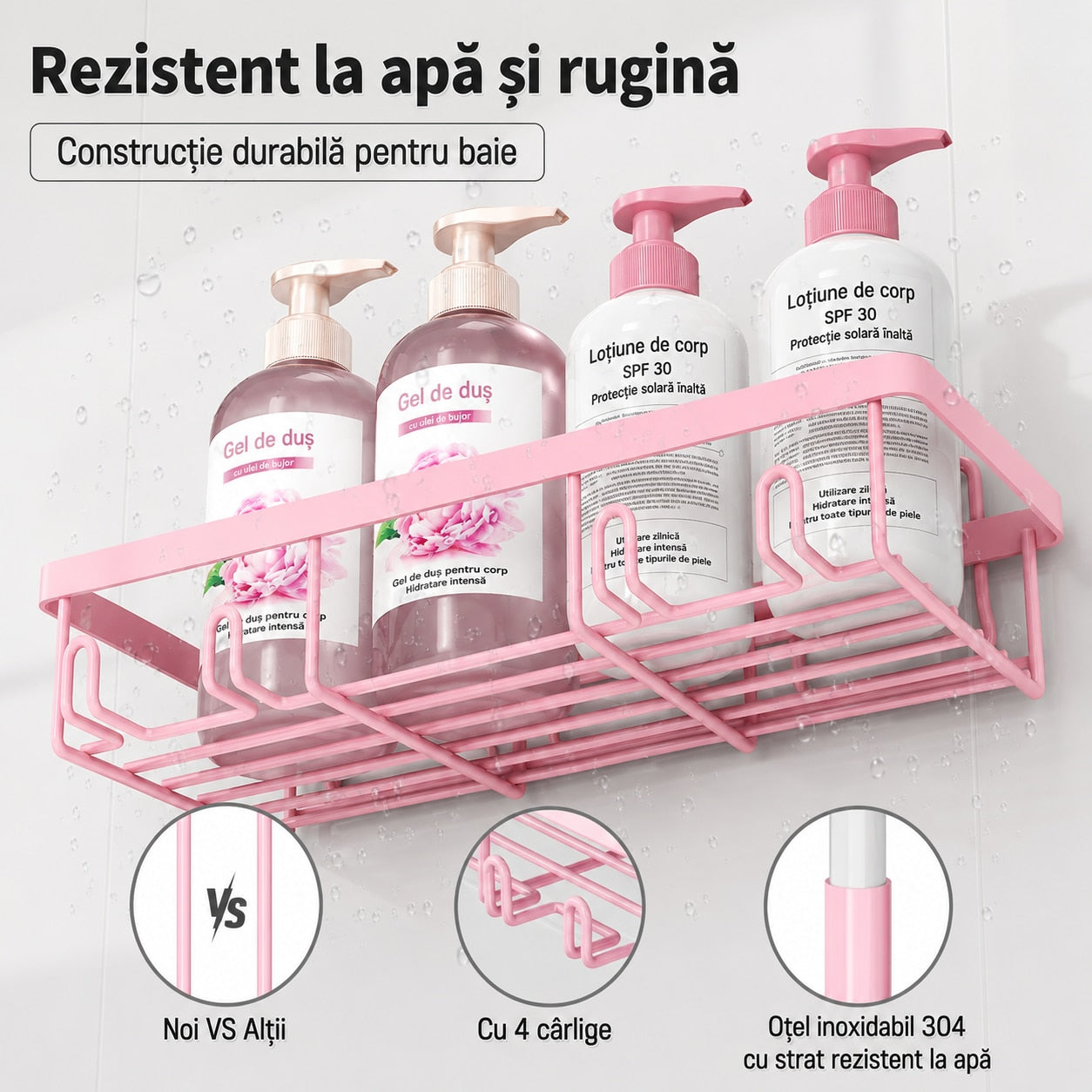 Raft de baie NextWave®, set 5 piese cu 3 etajere pentru dus, 1 suport pentru sapun si 1 suport pentru periute de dinti, din – imaginea 4