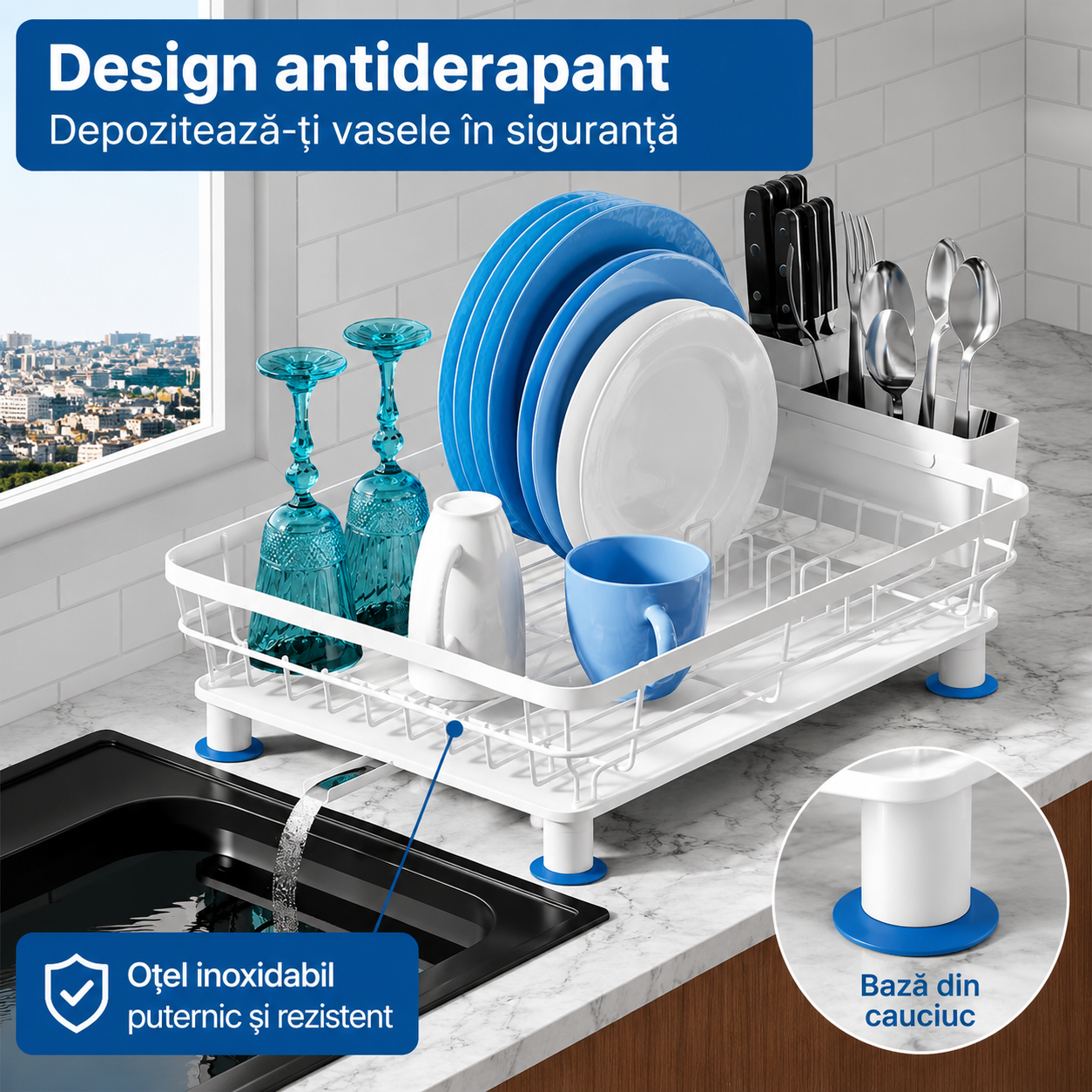 Scurgator vase cu suport scurgere automata NextWave®️, Suport pentru vase, multifunctional, suport pentru tacamuri si – imaginea 4