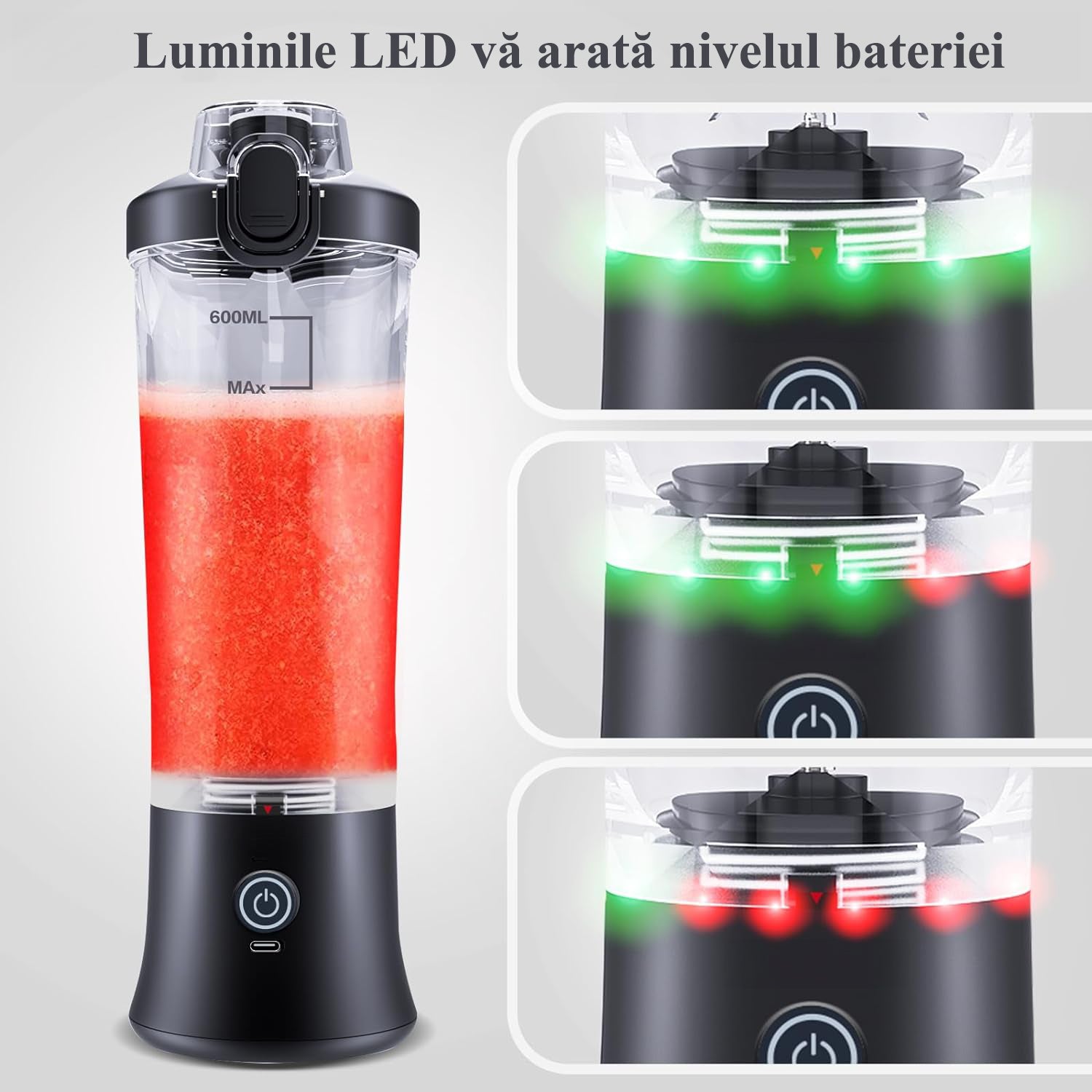 Mini Blender Electric Portabil NextWave™, Multifunctional, Auto-curatare, Autonomie Mare, Recipient detasabil cu capac – imaginea 4