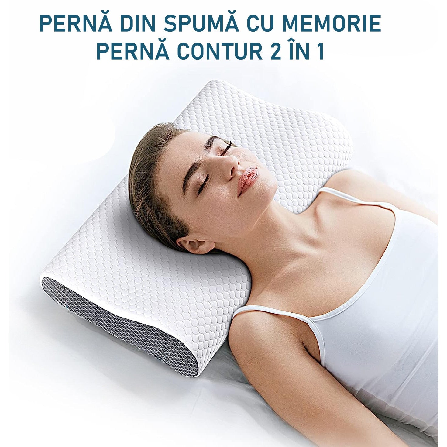 Set 2 perne ortopedice pentru dormit NextWave™, Spuma cu Memorie ergonomica pentru Gat si Suport Cervical, Husa lavabila – imaginea 4