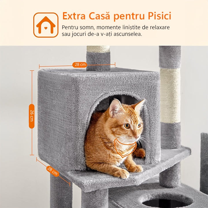 Ansamblu de Joaca pentru Pisici NextWave®, tip turn, 2 platforme de observatie, 3 niveluri, 2 casuta, 5 stalpi pentru – imaginea 4
