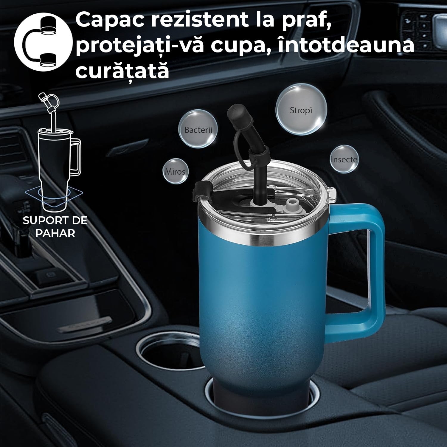Cana termoizolanta NextWave, Otel inoxidabil, Negru, 1180 ml – imaginea 4