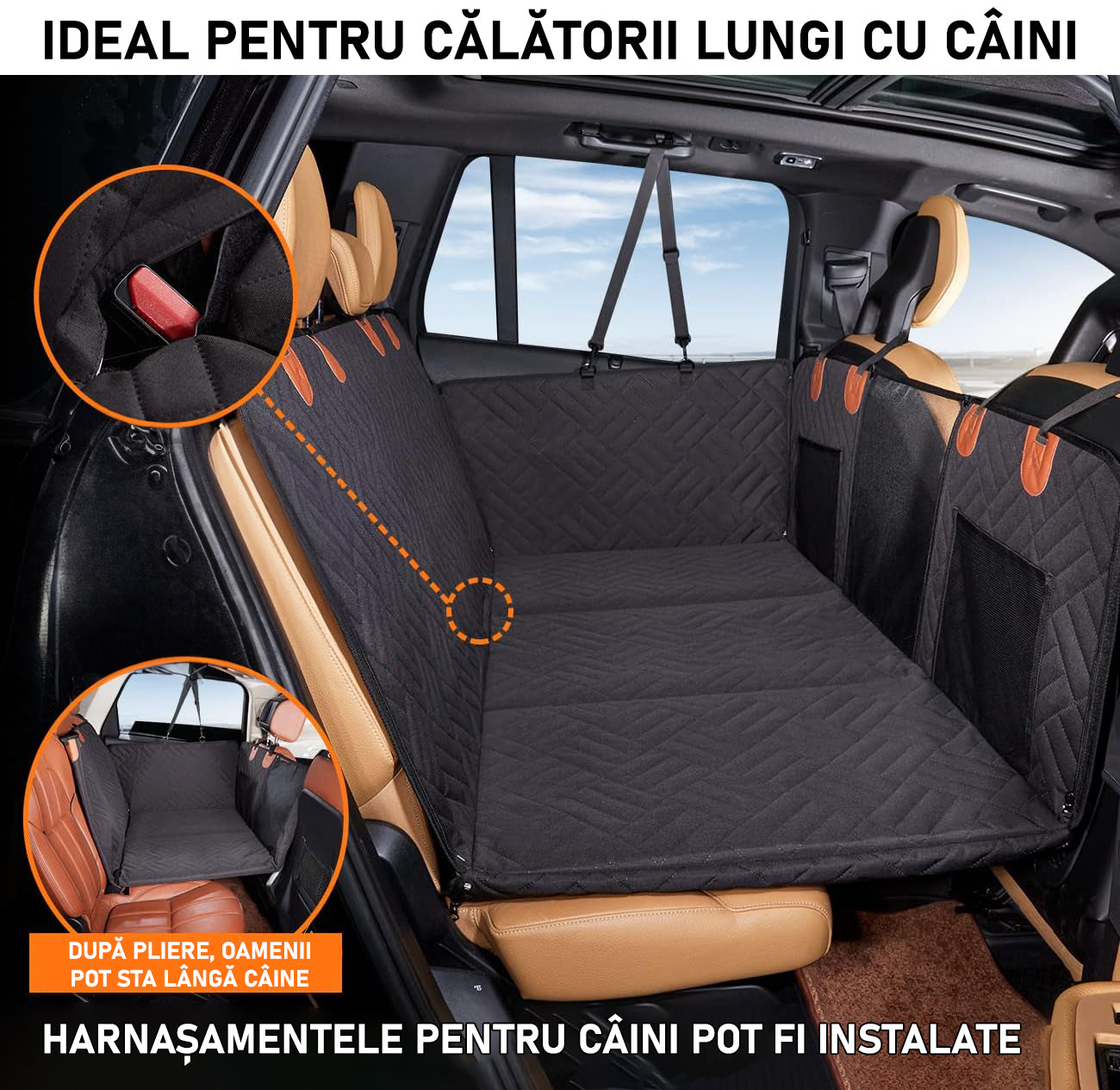 Husa scaune auto protectie si transport animale extinsa NextWave®️, insertie 3 placi pentru caini, pisici de toate taliile – imaginea 4