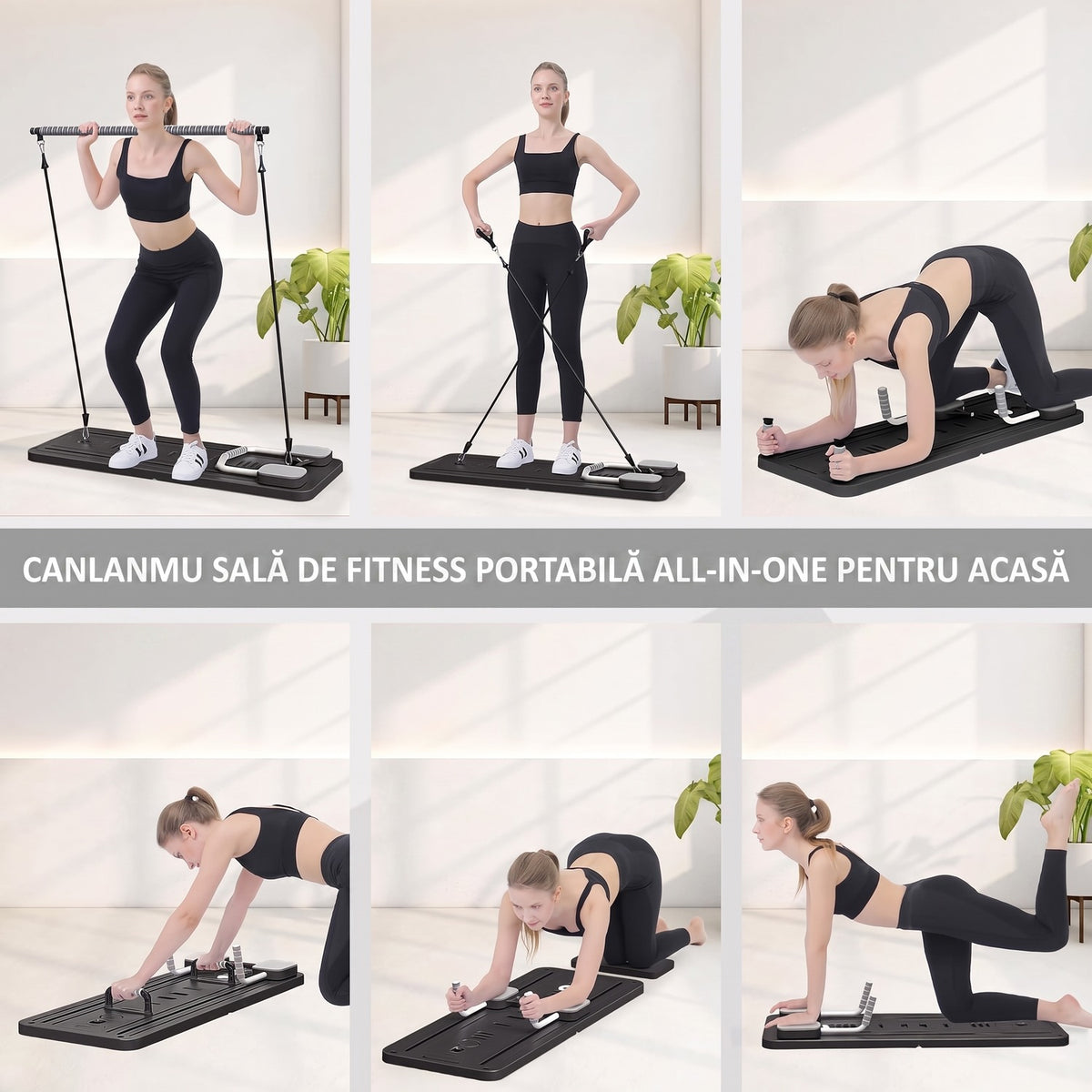 Placă Pilates Reformer 5 în 1 NextWave®️, aparat pliabil pentru antrenament complet și tonifierea corpului acasă, benzi – imaginea 4