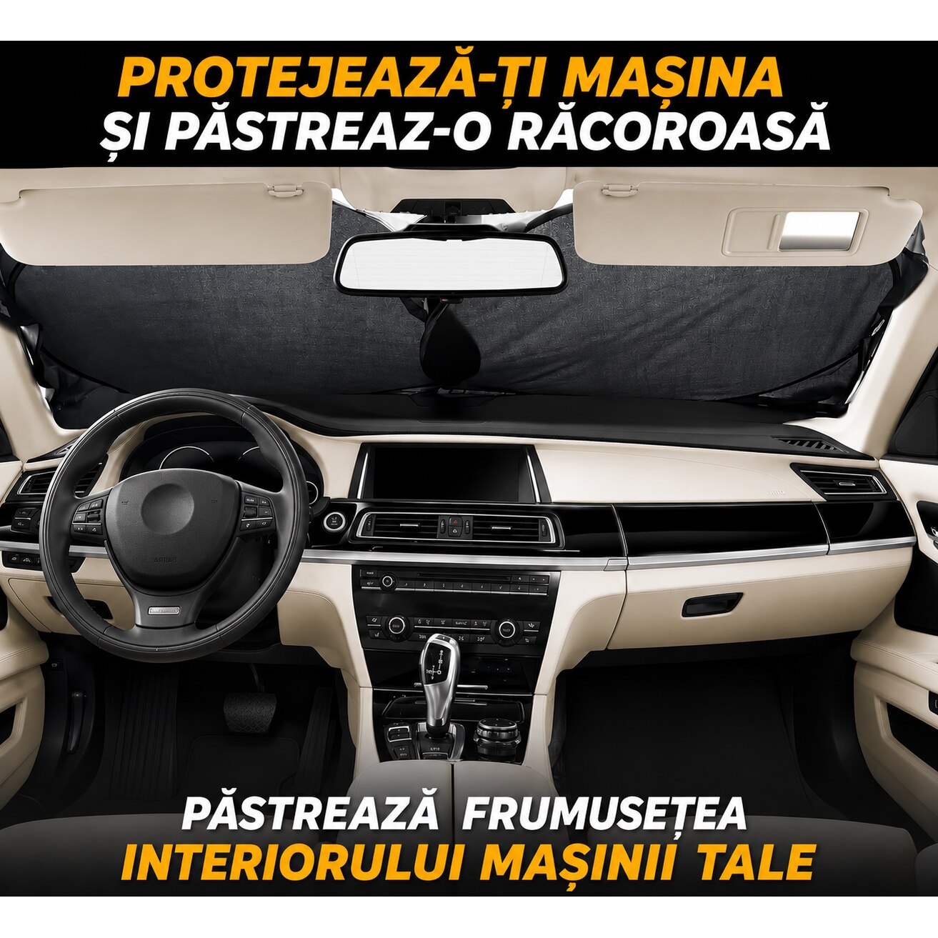 Parasolar auto NextWave® pentru parbriz, material reflectorizant 280T, protectie UV pana la 99%, design pliabil cu cadru – imaginea 4