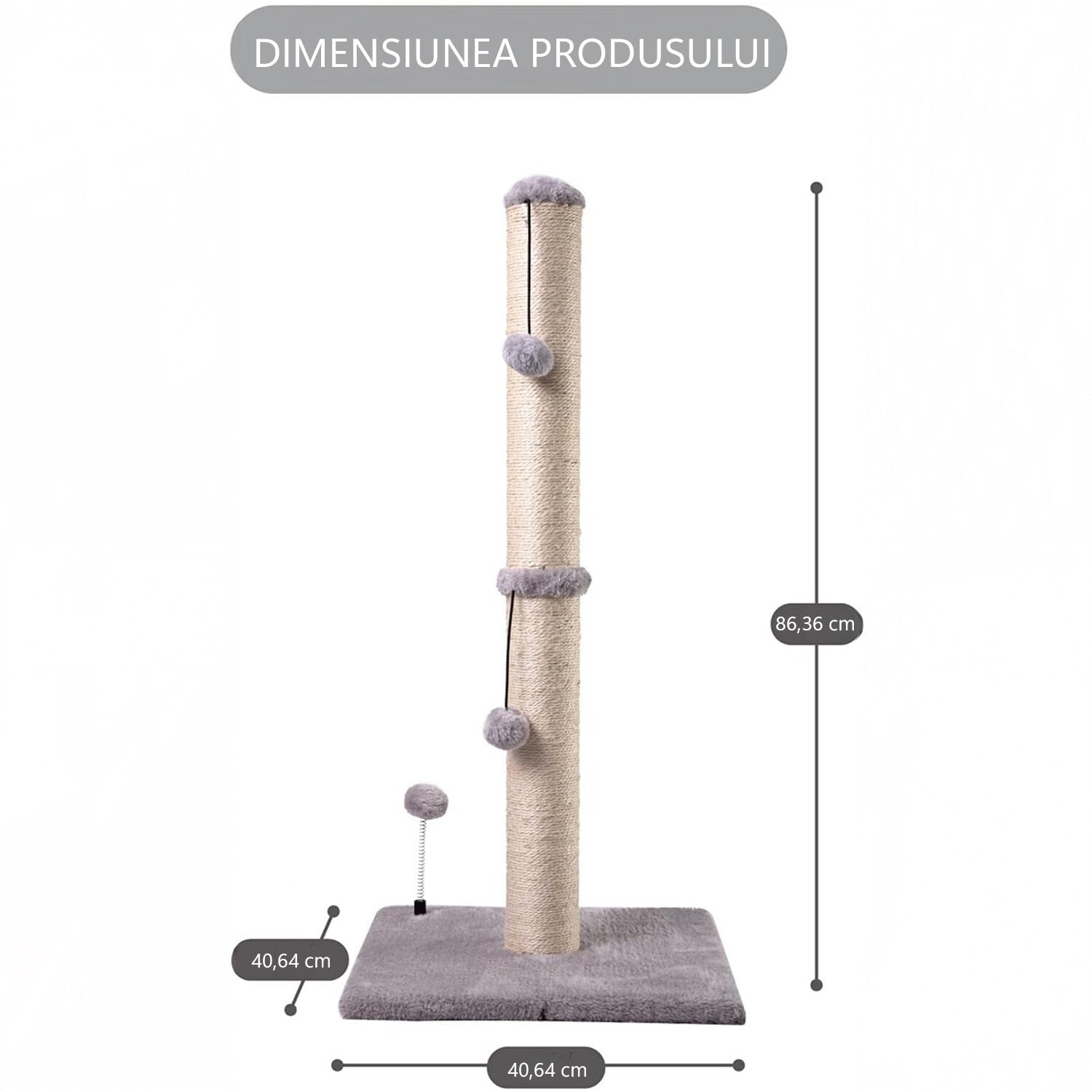 Ansamblu de joaca pentru pisici adulte sau pui, stalp pentru ascutit ghearelor, 2 bile suspendate, confectionat din sisan – imaginea 4
