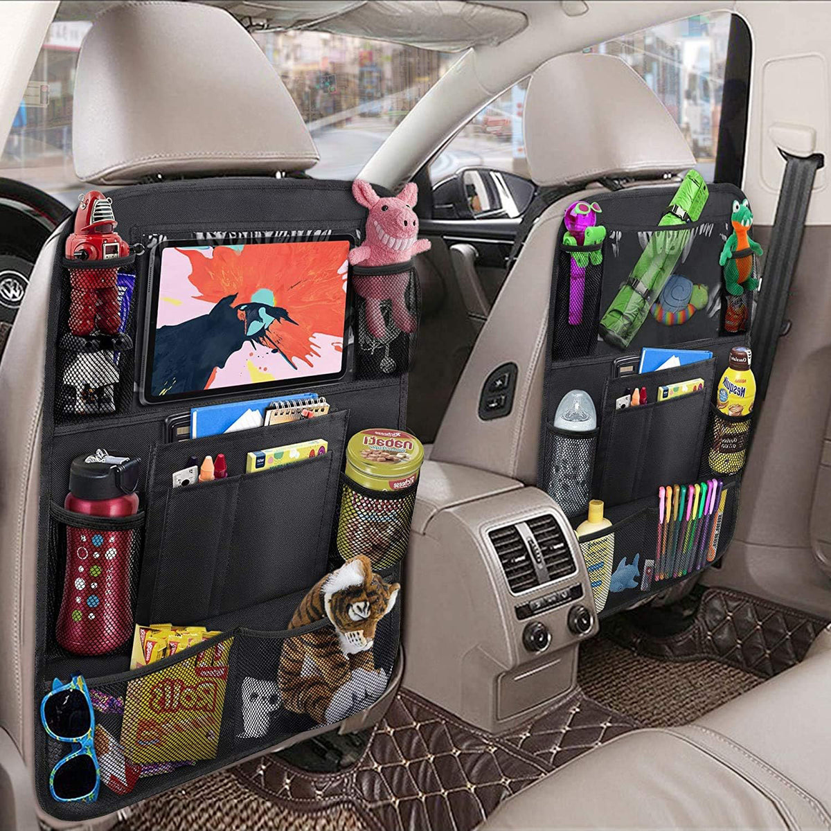 Set 2 organizatoare spatar scaun auto NextWave®️, protectie universala, buzunare multiple + buzunar mare pentru tableta – imaginea 4