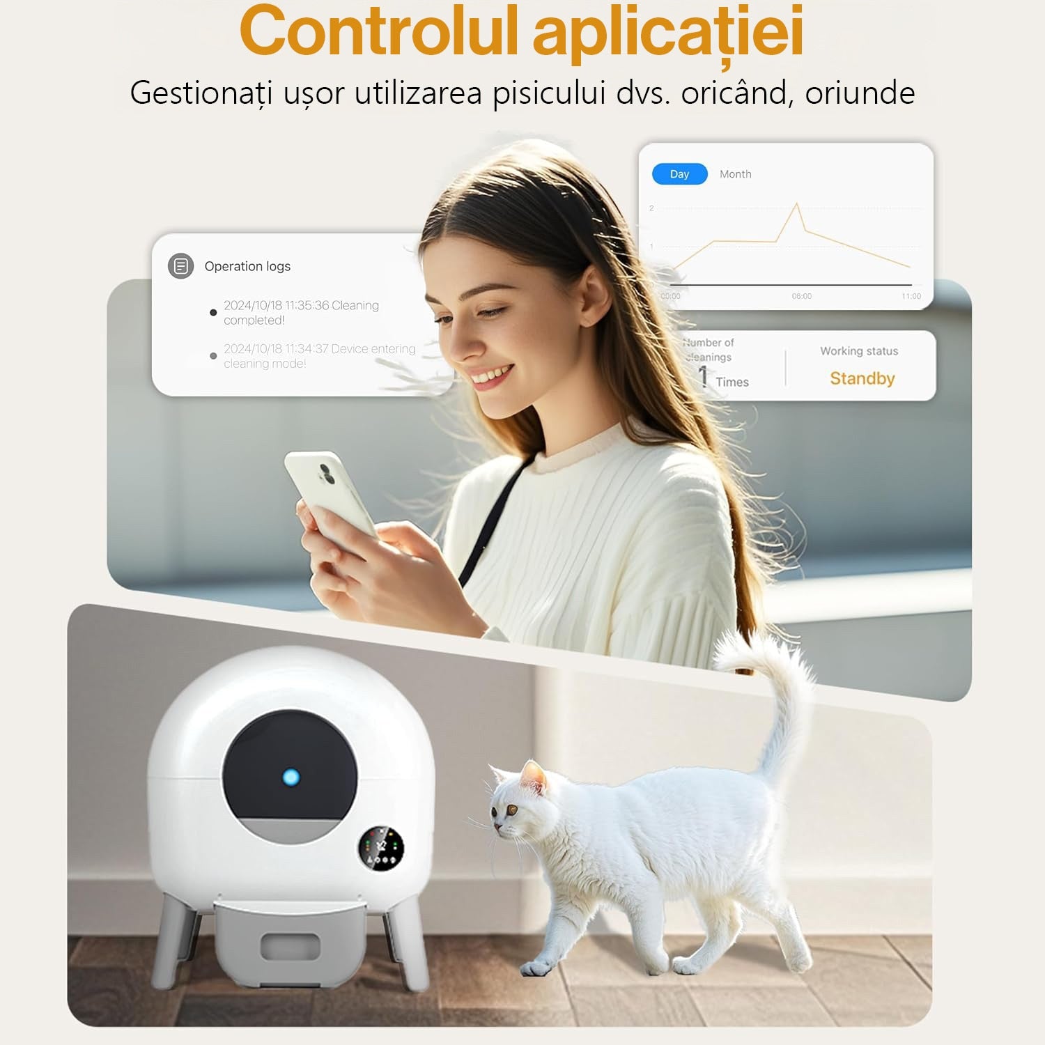 Litiera Automata Smart NextWave®️ pentru pisica, toaleta inteligenta cu functii de auto-curatare, Aplicatie Mobila, Senzori – imaginea 4