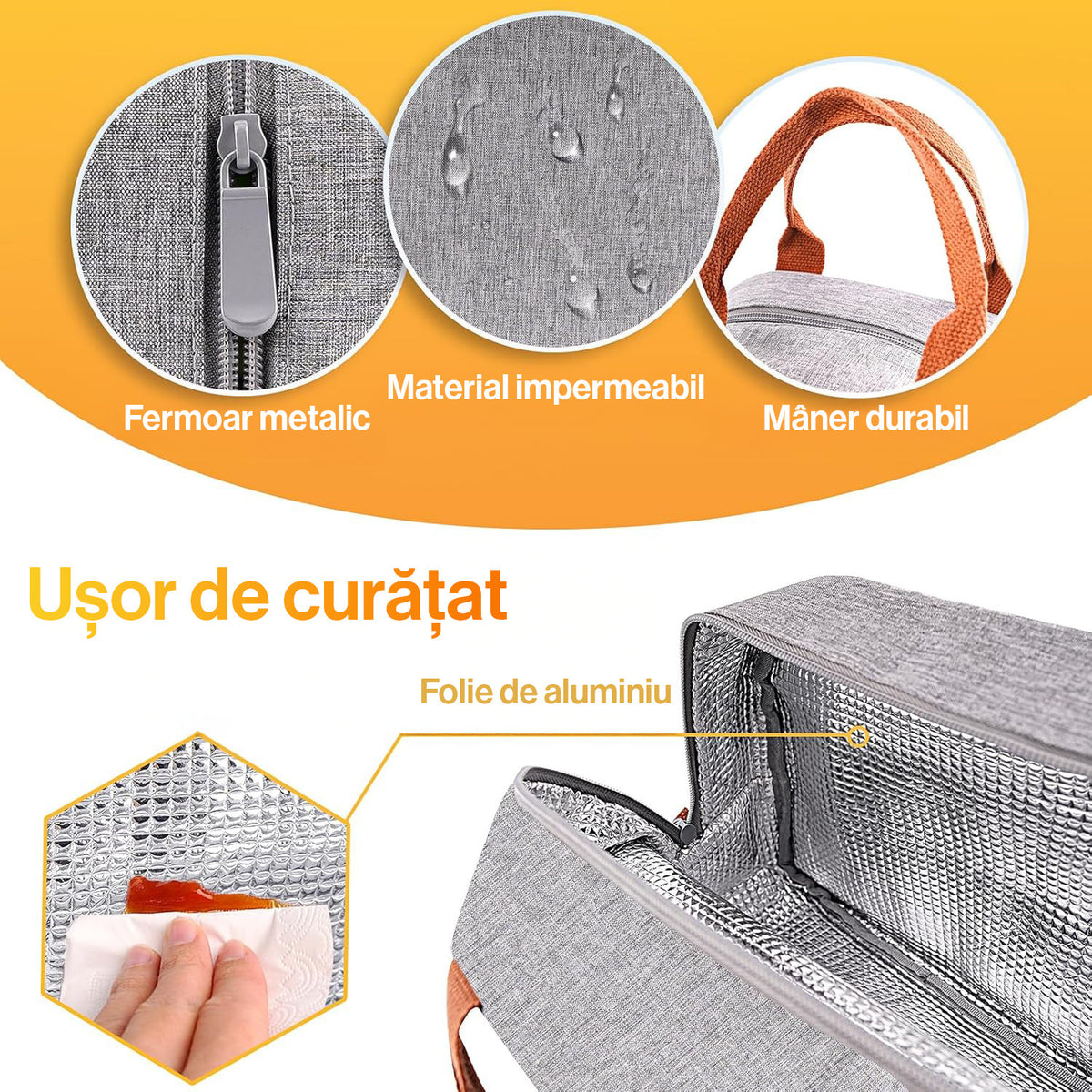 Geanta termoizolanta pranz 11L NextWave® – impermeabila si anti-scurgeri, material Oxford rezistent cu interior folie – imaginea 4