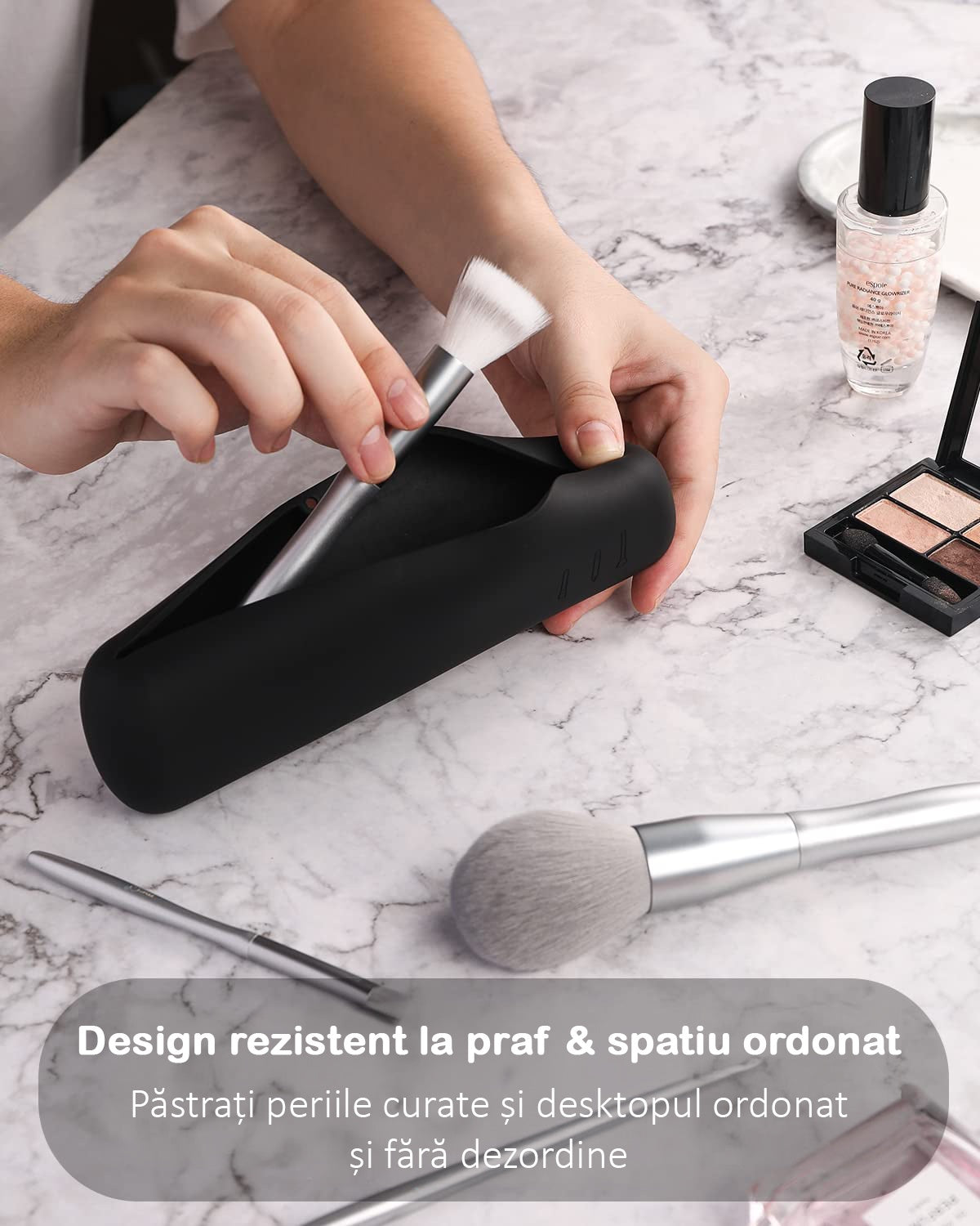 Organizator pensule machiaj pentru calatorii, din silicon anti-cadere, portabil, elegant, usor, inchidere cu magnet – imaginea 4