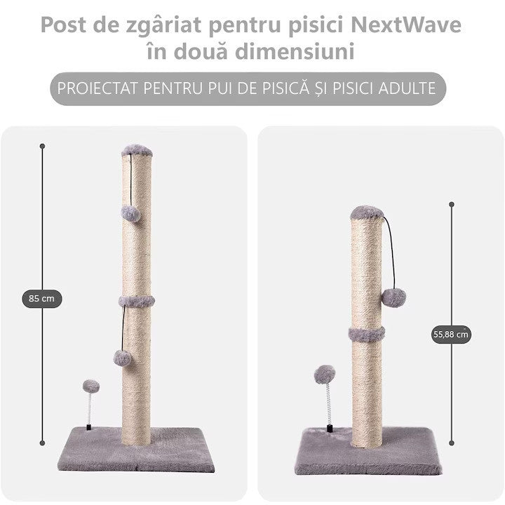 Ansamblu de joaca pentru pisici adulte sau pui, stalp pentru ascutit ghearelor, 2 bile suspendate, confectionat din sisan – imaginea 4