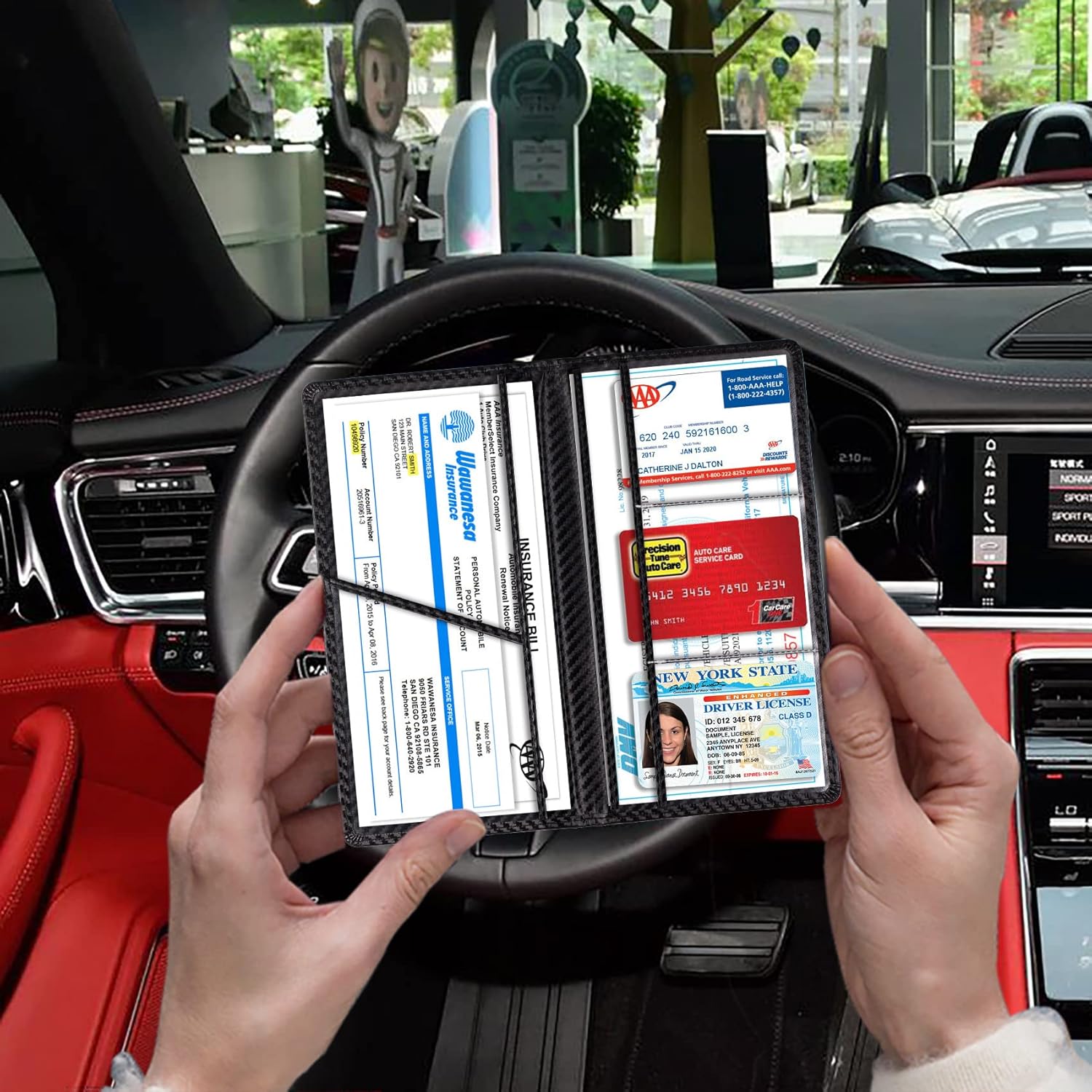Organizator documente auto NextWave®, pentru talon, asigurare, permis si carduri, 6 compartimente cu ferestre transparente – imaginea 4
