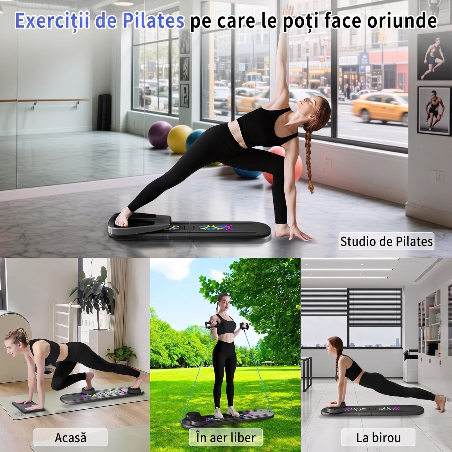 Placa Pilates multifunctionala 6-in-1 NextWave®, antrenament corporal complet si sculptare abdomene, functie rebound, afisaj – imaginea 4