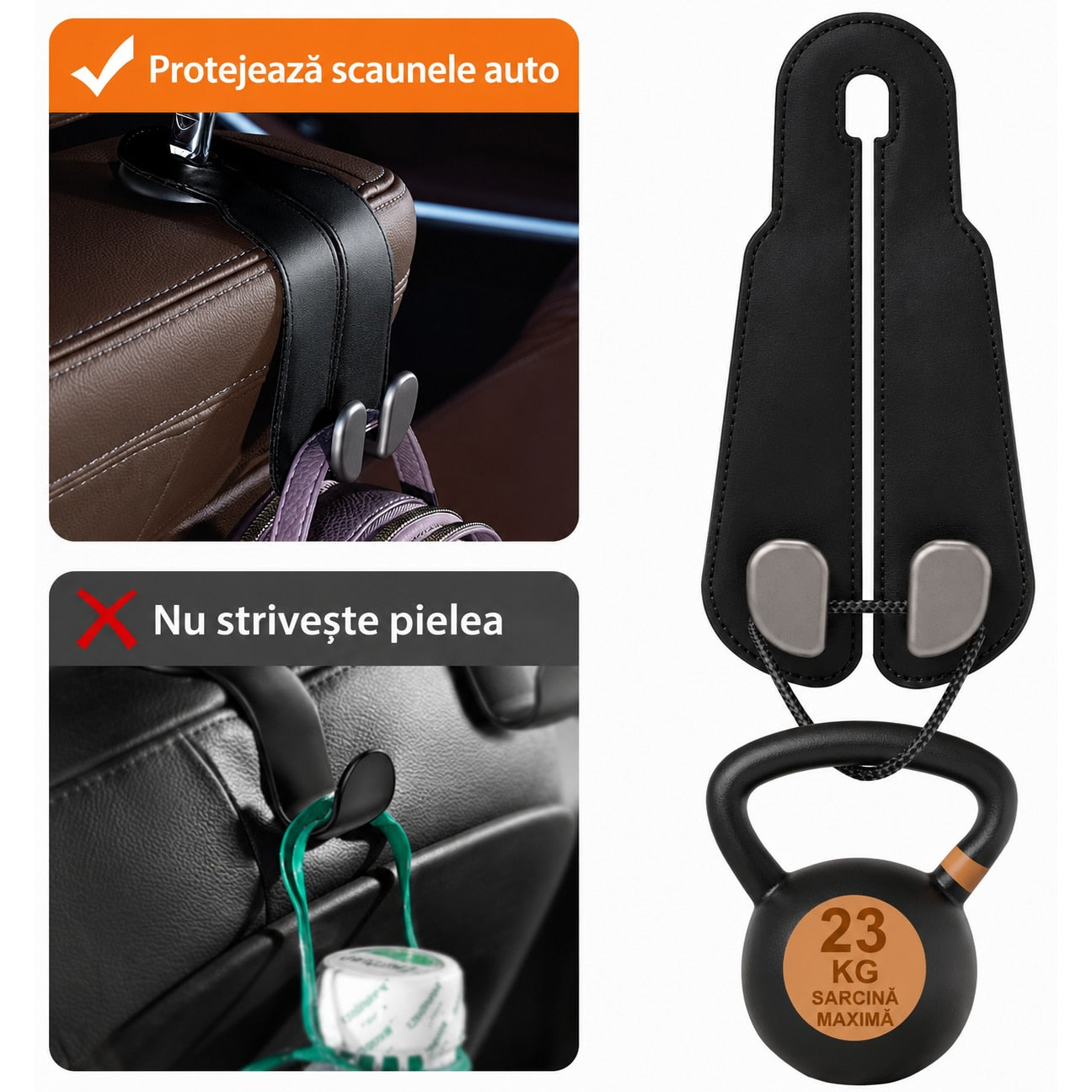 Set 2 carlige auto duble pentru tetiera NextWave®, pentru genti, sacose, haine si accesorii, aliaj de aluminiu-magneziu cu – imaginea 4