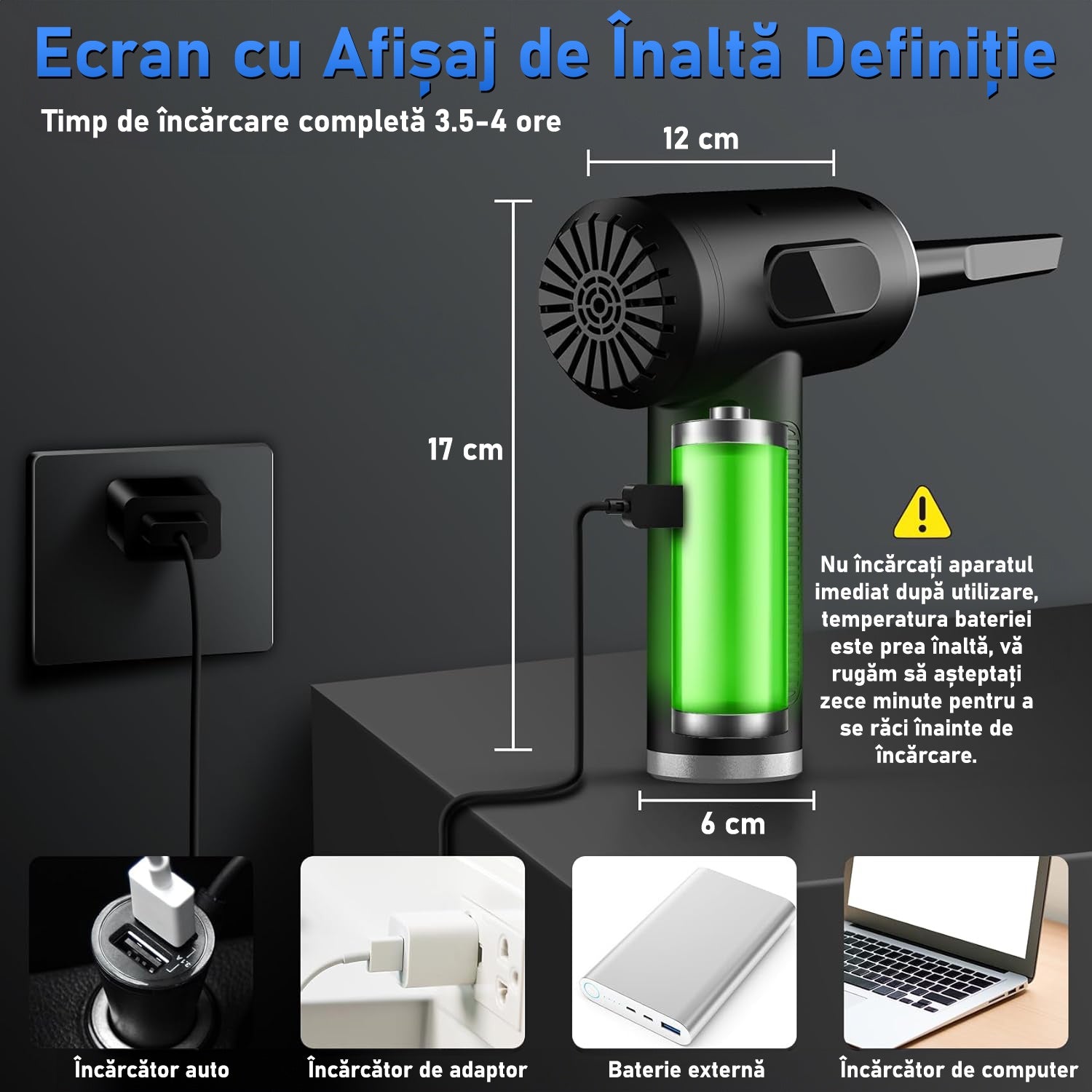 Suflanta aer si Aspirator fara Fir, 2-1 cu Acumulat, pentru Indepartare Praf PC, Par de animale, Tastatura, Gratar, Canapea – imaginea 4