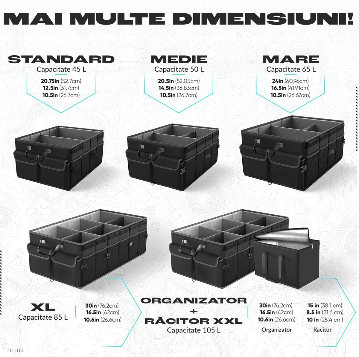 Organizator portbagaj auto pliabil NextWave®️, capacitate mare 55×40×26 cm, compartimentare cu separator detasabil, 2 placi – imaginea 4