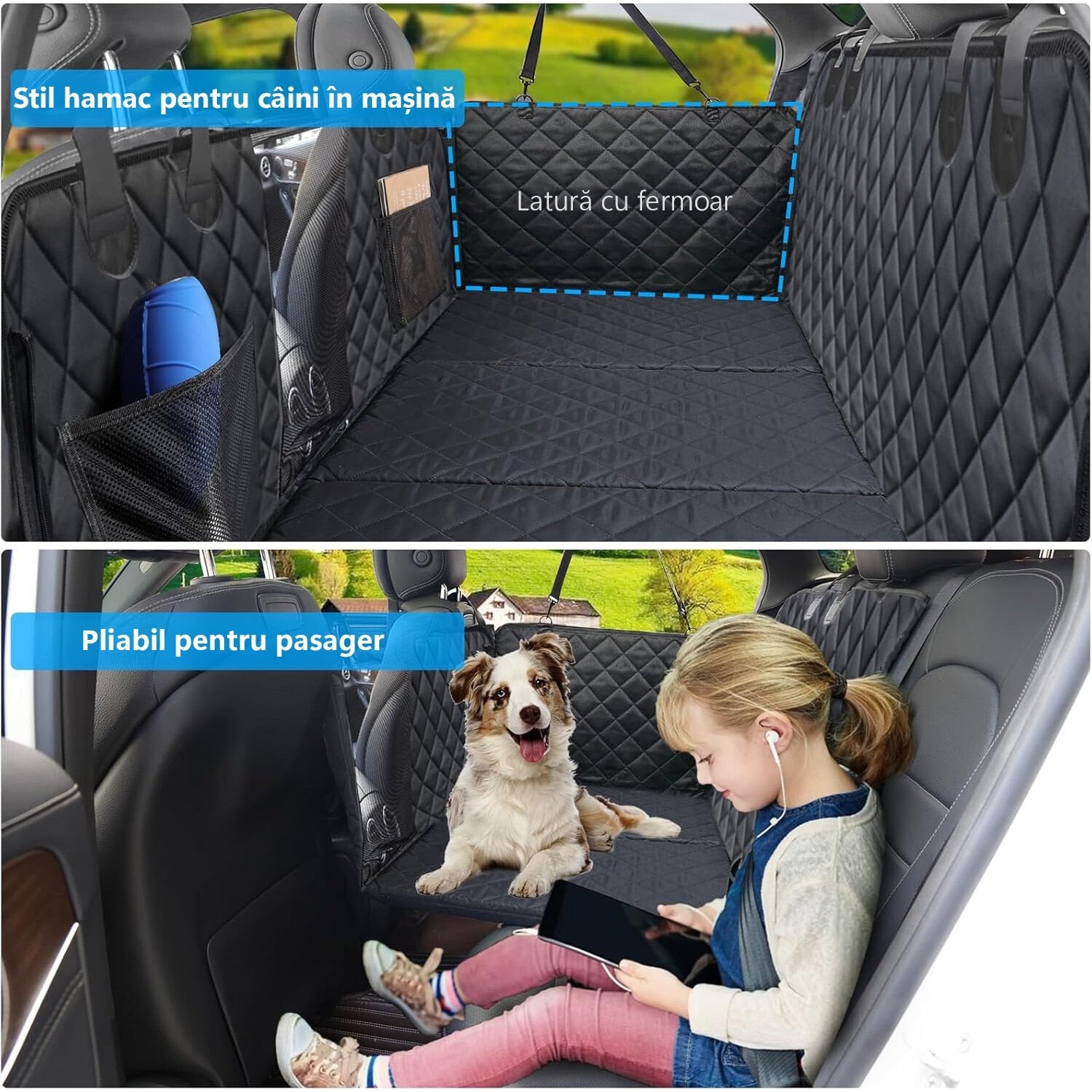 Husa scaune auto protectie si transport animale extinsa NextWave®️, insertie 3 placi pentru caini, pisici de toate taliile – imaginea 4