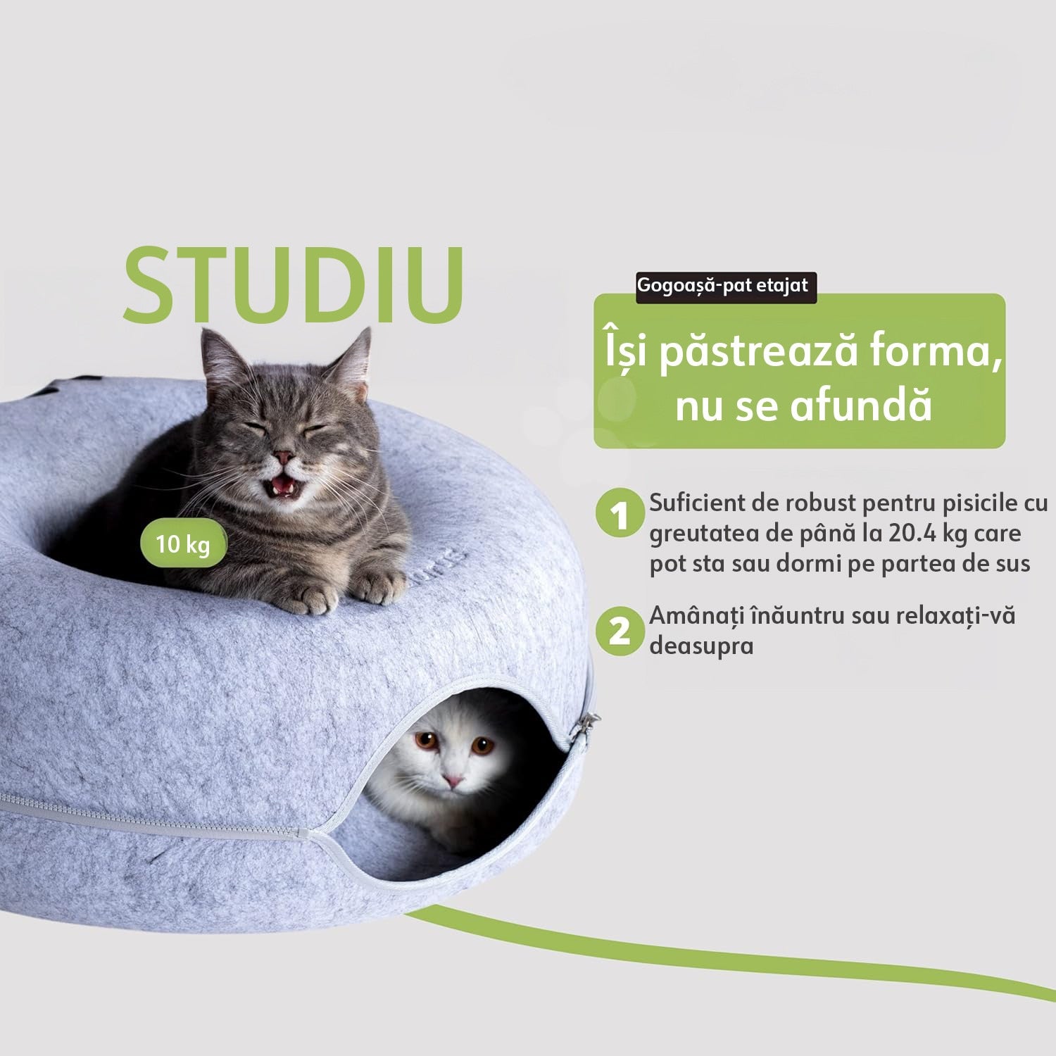 Pat pentru pisici si animale mici NextWave®, Culcus cu fereastra ventilata, design tunel detasabil, rezistent la zgarieturi – imaginea 4