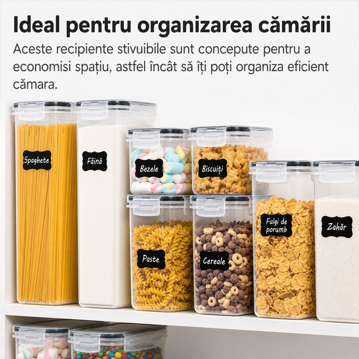 Set 8 cutii depozitare alimente NextWave® – plastic alimentar transparent fara BPA, inchidere ermetica cu garnitura de – imaginea 4