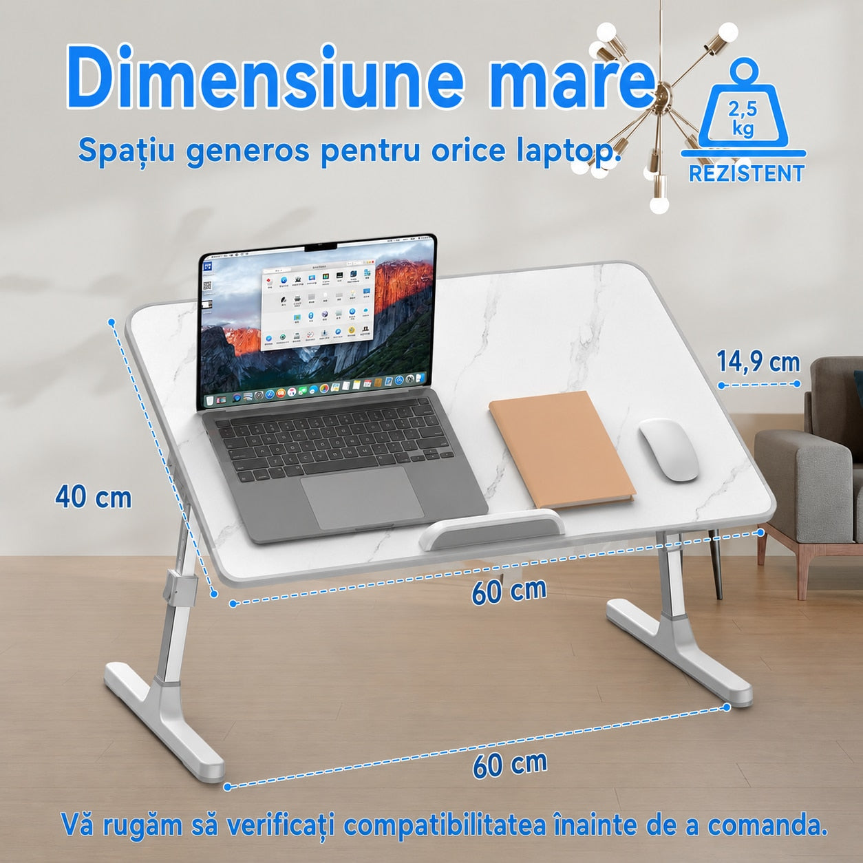 Masa Laptop Pliabila NextWave®, Suport Reglabil pentru Pat si Canapea, Inaltime si Inclinare Ajustabila, Picioare Pliabile – imaginea 4