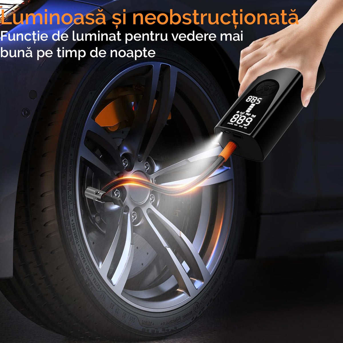 Compresor portabil electric NextWave® – pompa de aer reincarcabila 6000 mAh, presiune 0, 1-10, 3 bar (150 PSI), display – imaginea 4