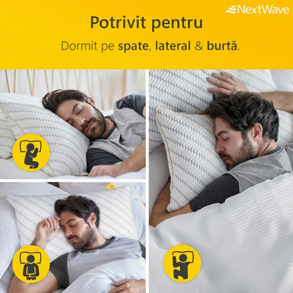 Set 2 perne ortopedice pentru dormit ajustabile NextWave®️, Spuma cu Memorie Maruntita pentru Gat si Suport Cervical, Ideala – imaginea 4
