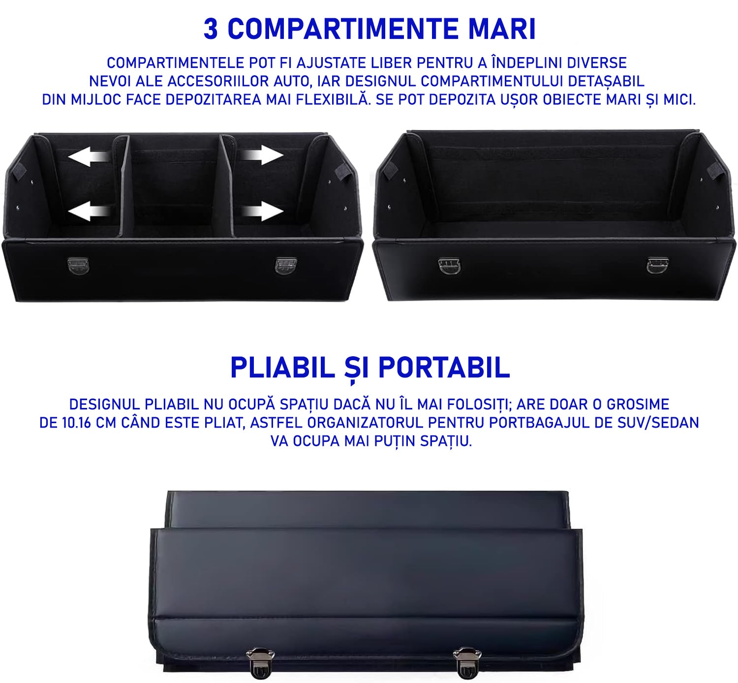 Organizator portbagaj auto Premium NextWave®️, Multifunctional, Pliabil, Rezistent, Prindere cu catarame, 3 compartimente – imaginea 4