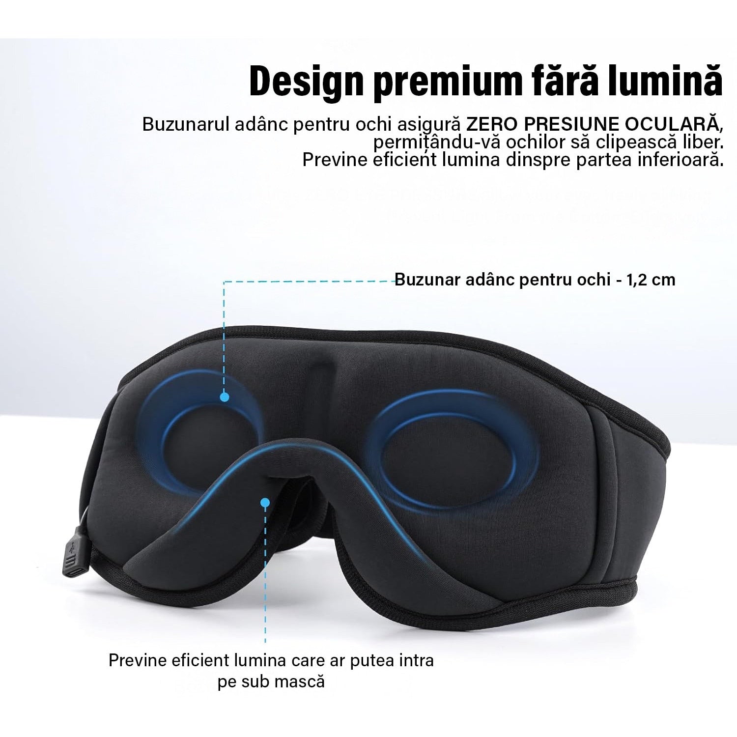 Masca de somn cu casti Bluetooth NextWave, design 3D, sunet stereo HD, negru, 24,9x10,7x3,4cm – imaginea 4