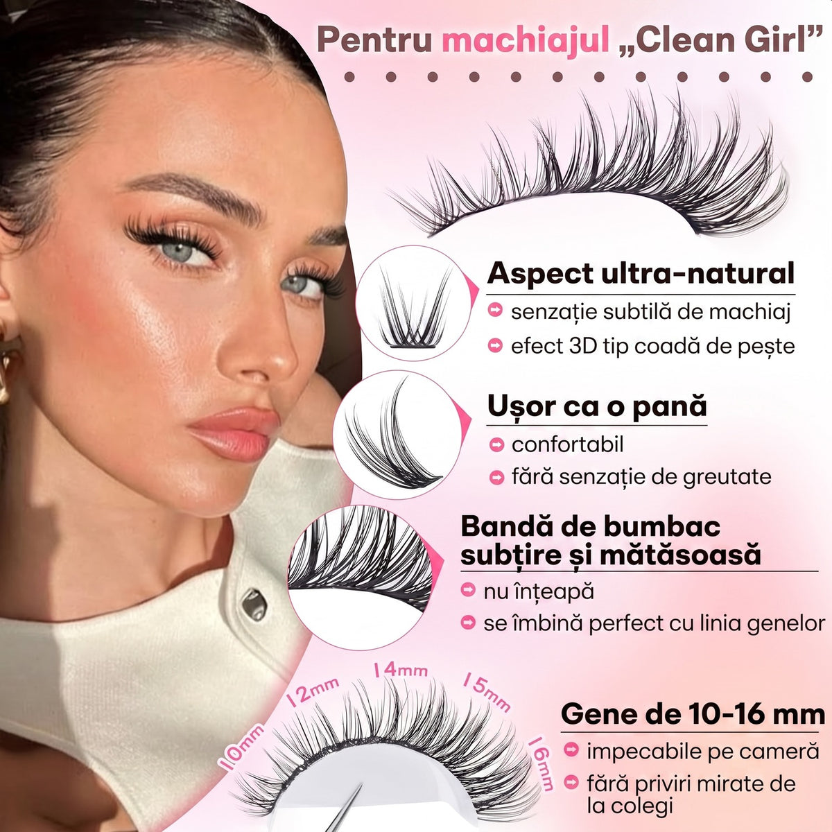 Kit extensii gene false tip mănunchiuri NextWave®️, aspect natural Wispy cu efect 3D, adeziv Bond și Seal rezistent 3-7 – imaginea 4
