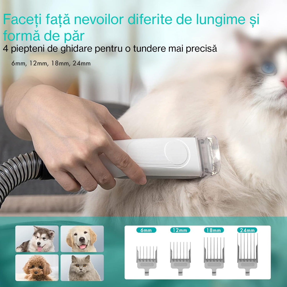 Masina De Tuns Animale, Caini, Pisici NextWave®, Aspirator 5 in 1 pentru toaletarea animalelor de companie si materiale – imaginea 4