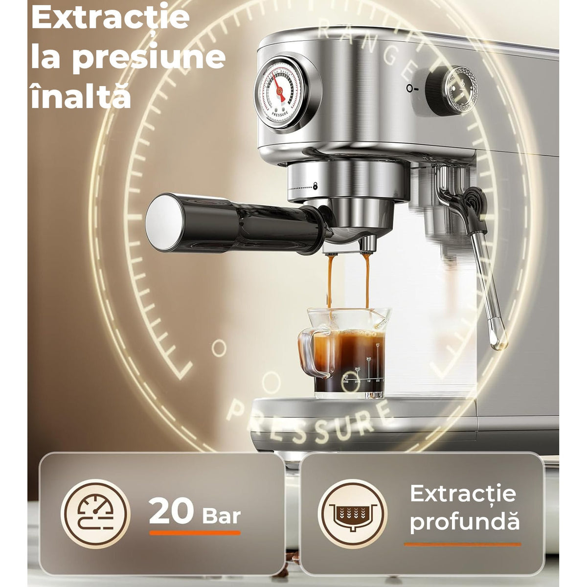 Espressor profesional NextWave® 20 bari, 1350W, rezervor 1.3L, din otel inoxidabil, spumator lapte integrat, functii – imaginea 4