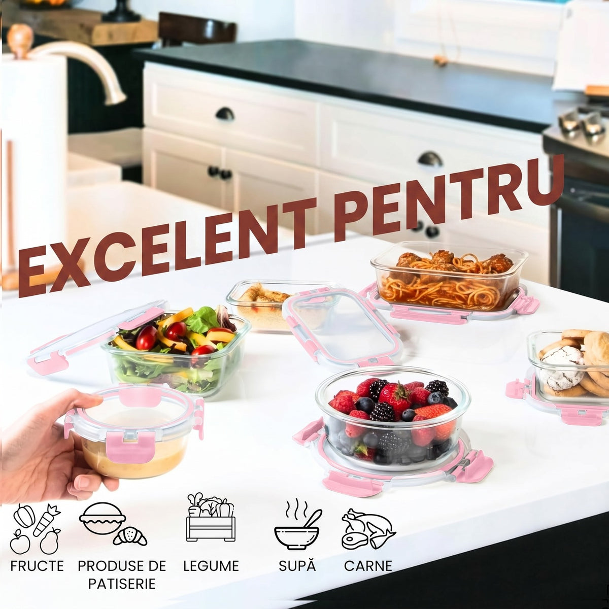 Set 15 Caserole Alimentare din sticla NextWave®️ Capace Etanse, Depozitare Frigider si Congelator, Potrivite pentru – imaginea 4