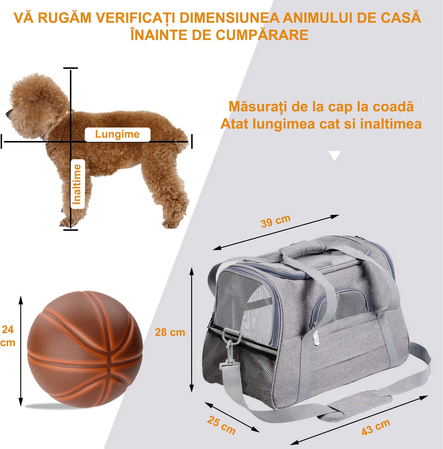 Geanta pentru transport animale mici NextWave®, pisica, caine, iepure, din panza, 44x28x25, baza rezistenta cu covoras, gri – imaginea 4