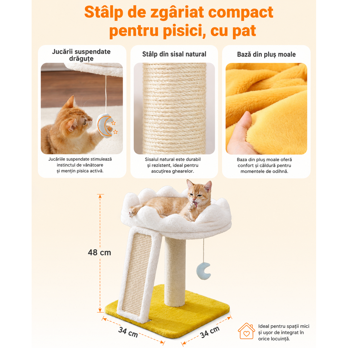 Ansamblu de joaca pentru pisici NextWave®, cu pat moale in forma de nor, platforma captusita, stalp si placa de zgariat din – imaginea 4