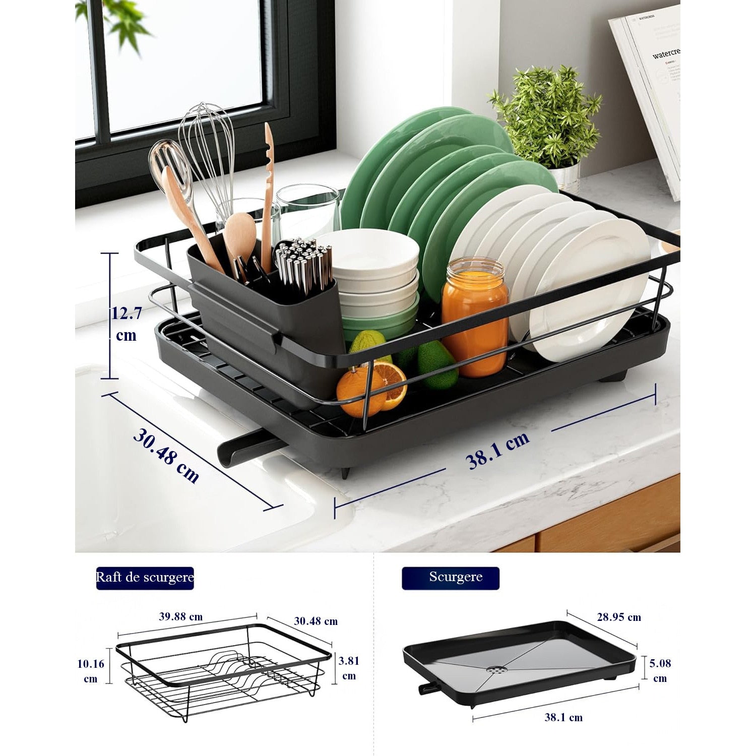 Scurgator vase cu suport scurgere automata NextWave®️, Suport pentru vase, multifunctional, suport pentru tacamuri si – imaginea 4