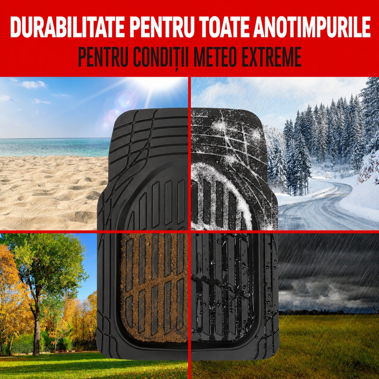 Set covorase auto NextWave®, din cauciuc flexibil impermeabil, margini inalte pentru retinerea apei, noroiului si zapezii – imaginea 4
