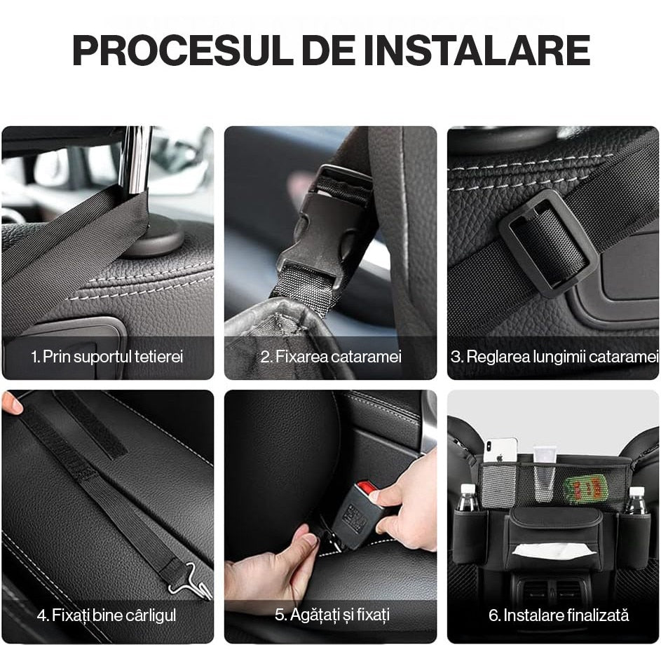 Organizator intre scaune auto NextWave®️, suport pretios cu 5 compartimente, material suede & piele ecologica, capacitate – imaginea 4