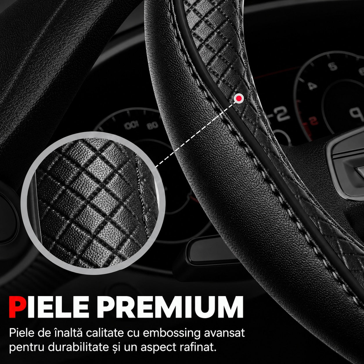 Husa volan auto NextWave®, din piele ecologica din microfibra, captuseala interioara antiderapanta, cusaturi ranforsate – imaginea 4
